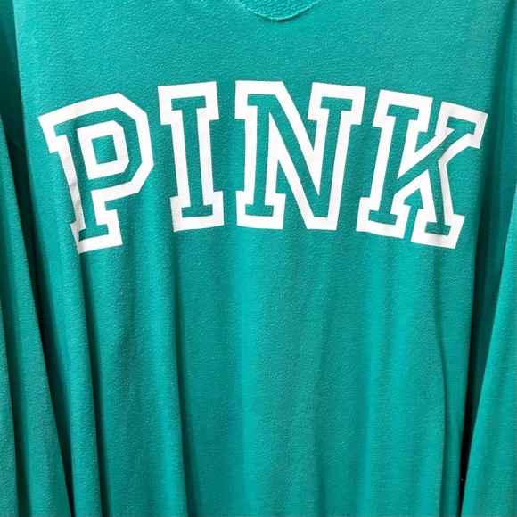 PINK Victorias Secret Teal SpellOut Pullover Sweatshirt Women’s Size Large - Picture 4 of 6